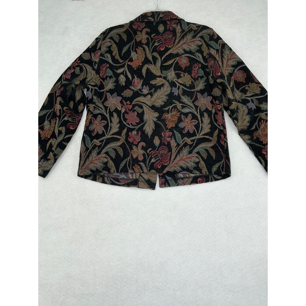 First Option Tapestry Jacket Women Medium Black Floral Frog Button Art To Wear - Picture 4 of 7